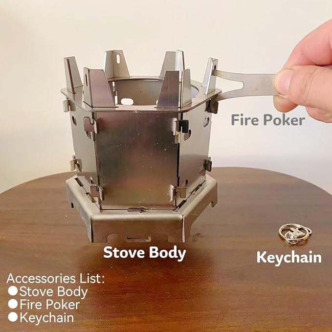 Portable Hexagonal Camping Stove - Slim Foldable Stainless Steel Card Stove, Compatible with Alcohol Burner & Wood, Lightweight Outdoor Cooking Stove, Space-Saving Flat-Pack Gear for Backpacking & BBQ