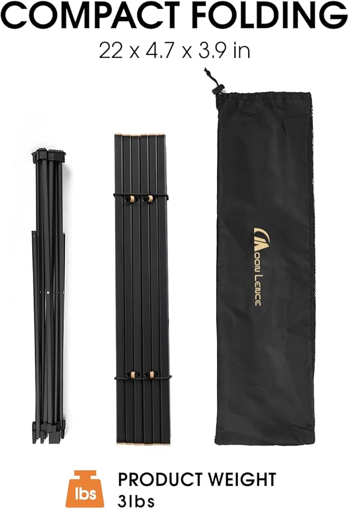 MOON LENCE Ultralight Folding Camping Table, Compact,Portable with Carry Bag, for Outdoor Cooking, Picnic, Camp, Boat, Travel (Black, Gold Side-S)