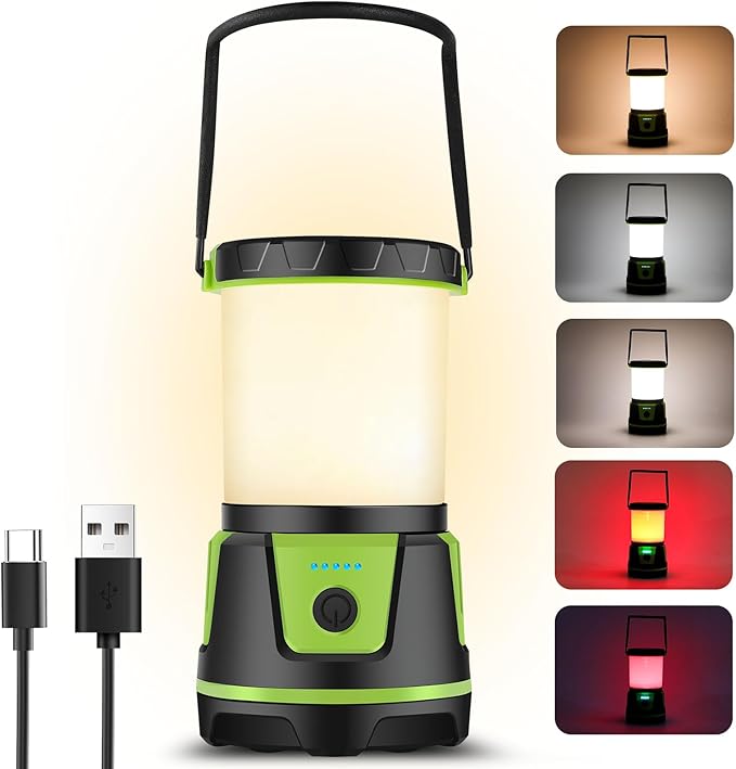 Rechargeable LED Lantern - 3000 Lumens, 5 Light Modes, IP54 Waterproof, 7500mAh Battery, Portable Flashlight for Camping, Hiking, Power Outages & Emergencie (Green)