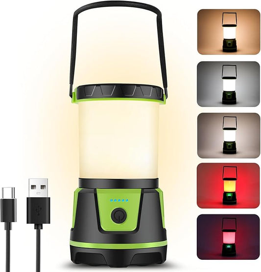 Rechargeable LED Lantern - 3000 Lumens, 5 Light Modes, IP54 Waterproof, 7500mAh Battery, Portable Flashlight for Camping, Hiking, Power Outages & Emergencie (Green)