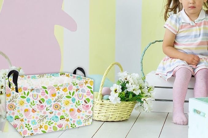 Essme Rectangular Easter Basket, Kids Storage bin Organizer with Handles for Easter Decor,Shelf Basket,Toy Organizer,Easter Baskets.(Line Easter)