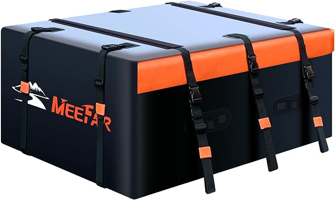 MeeFar Rooftop Cargo Carrier Car Roof Bag 21 Cubic Feet 100% Waterproof Car Top Carrier, Fits All Vehicle with/Without Rack,Include Anti-Slip Mat,10 Reinforced Straps,6 Door Hooks,Luggage Lock