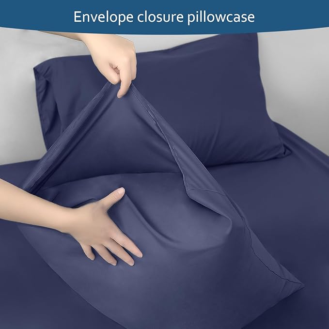 Moonsea Cal King Sheet Set - 4 Piece California King Sheet Sets - Extra Deep Pocket Hotel Luxury California King Sheets Fade Resistant Fits up to 24in Cal King Bed Mattress - Navy Blue