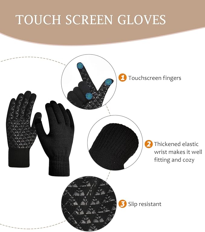 LCZTN Winter Beanie Hat and Touchscreen Gloves Set for Men and Women,Beanie Gloves Set with Warm Knit Fleece Lined