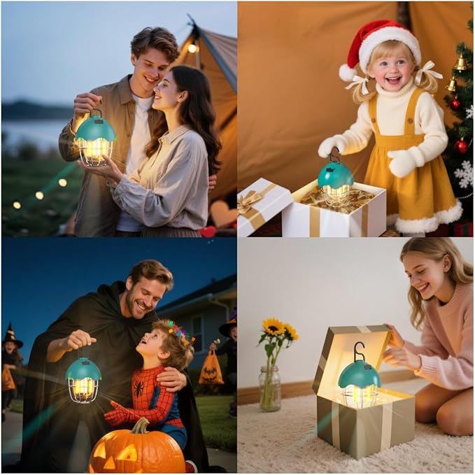 HOMY LED Camping Light Rechargeable Waterproof Vintage Tent Light with Warm Glow, Dimmable Outdoor Lantern for Camping, Emergencies, and Power Outages