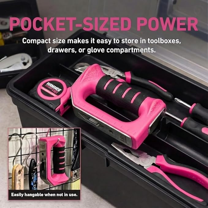 Hammer Fist 8-in-1 Multitool - Heavy Duty Stainless Steel Palm Hammer & Nail Puller, Non-Marring Mallet, Hex Driver, Ruler, Square & Bottle Opener - Compact EDC Survival Gear & DIY Hand Tool (Pink)