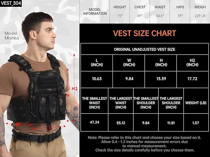Tactical Molle Vests with Triple mag Pouch and Side Cummerbund Pouches, Quick Release Vests for Men