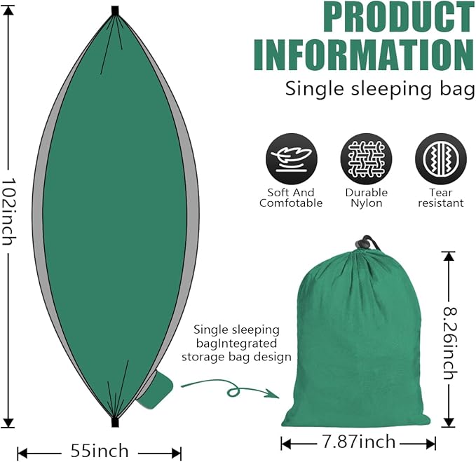 OBTANIM Camping Hammock 500lbs Portable Lightweight Single or Double Hammock with Tree Straps and Carry Bag for Camping Backpacking Hiking Travel Beach Outdoor Indoor (Grey and Dark Green)