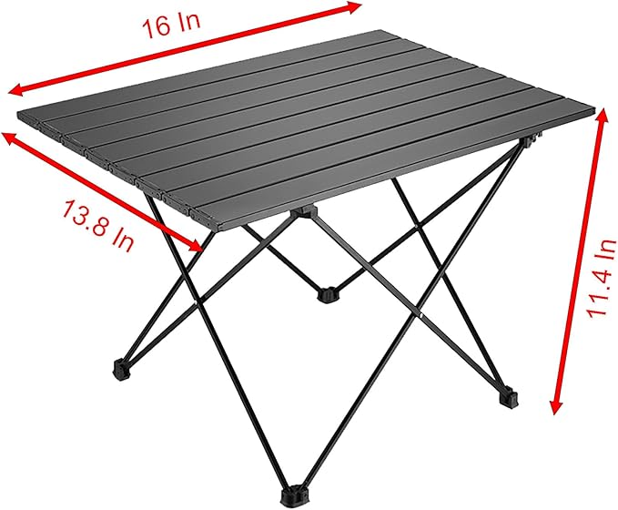YIKANGHENG Folding Camping Table, 16 Inch x 13.8 Inch x 11.4 Inch Black Carbon Steel Foldable Table with Storage Bag for Home and Outdoors (S)