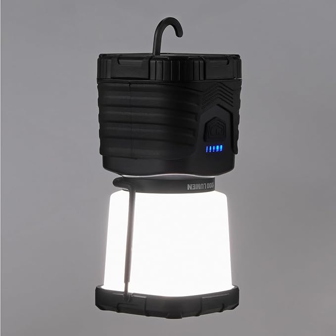 Amazon Basics Camping Essentials Lantern, 360-degree 1000 Lumen Lanterns, Adjustable dimmable, Black (Batteries Not Included)