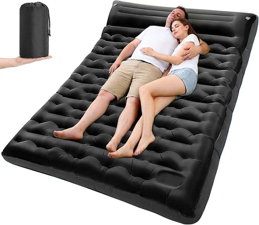 Double Sleeping Pad for Camping, 5.9 Inch Thick Self Inflating Sleeping Mat for Camping with Built in Pillow and Foot Pump, 2 Person Camping Mattress for Backpacking Hiking
