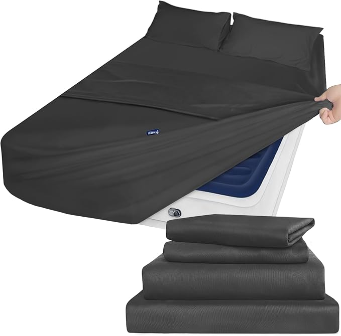 Moonsea Deep Pocket King Sheet Set - King Size Sheets Set for Air Mattress - 4 Piece King Bedding Set Fade Resistant Fits 16in to 24in Pillow Top Air Bed Mattress - Black