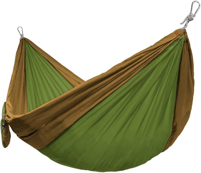 Grizzly Peak Single-Wide Camping Hammock, Lightweight and Portable Parachute Nylon (Moss & Mud)