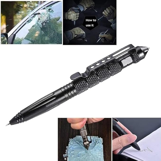 OIJ 5 Pack Military Tactical Pen Set, Professional Self Defense Pen, Emergency Glass Breaker Pen, Tungsten Steel Writing Tool With 20 Ballpoint Refills