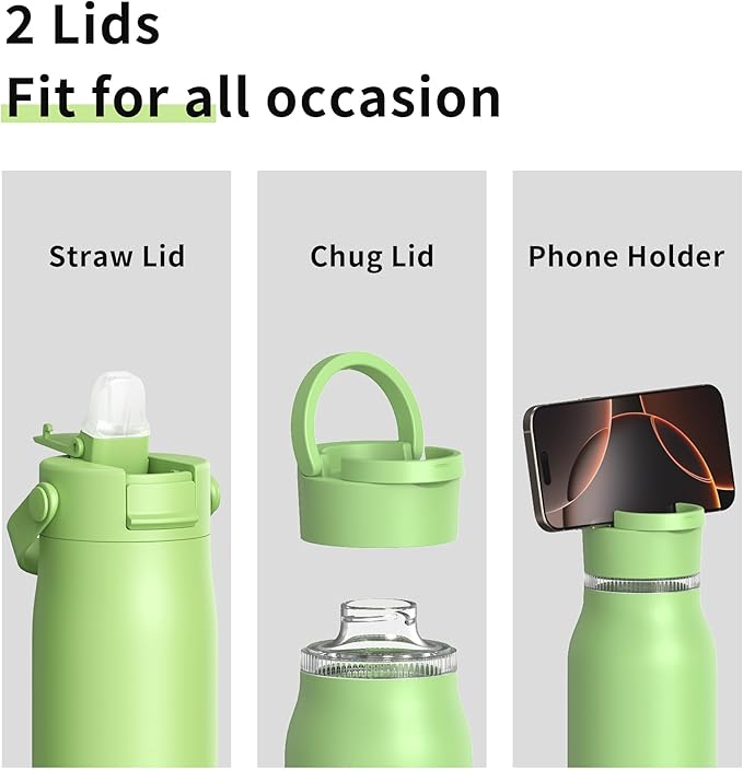 LISI 30oz Insulated Water Bottle, Double Wall Stainless Steel Water Bottles with Straw, 100% Leak-Proof Travel Thermal Canteen Mug with 2 Lids (Straw, Phone Holder Lid) & Cleaning Brush