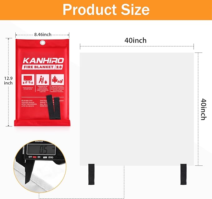kanhiro Emergency Fire Blanket for Home Kitchen - 2 Pack, 40 in X 40 in, 2.0 Emergency Silicone Fire Blanket