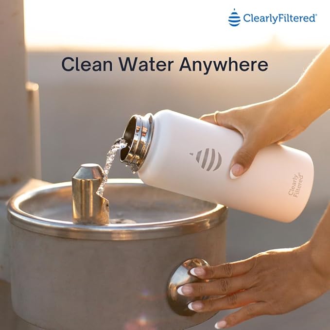 Clearly Filtered Water Bottle | Removes 220+ Contaminants, Double-Wall Insulated Stainless Steel, BPA/BPS Free, Phthalate Free, Filters Flouride Lead Chlorine (32oz, Blush)