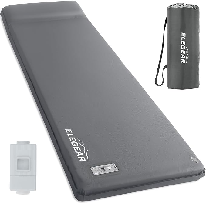 Elegear CumbreX™ Self Inflating Sleeping Pad, Built-in Electric Pump 3.15" Ultra-Thick Memory Foam Camping Mattress with Pillow Foam Sleeping Pad for Camping R-Value 9.5 Foam Camping Pad for Travel
