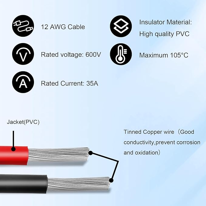 MOOKEERF Solar to XT60i Cable 12AWG 15FT Solar Panel to XT60i Adapter Connector XT60i-F Extension Cable for Portable Power Station Solar Generator