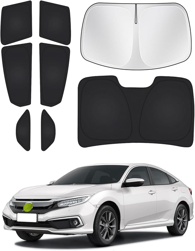 Canvcle Windshield Sun Shade for Honda Civic 10th Gen 2016-2021 (NOT for Hatchback) Side Rear Window Shade Cover Set Full Window Sun Visor Blocker Privacy Cover Keep Vehicle Cool Black 8PCS