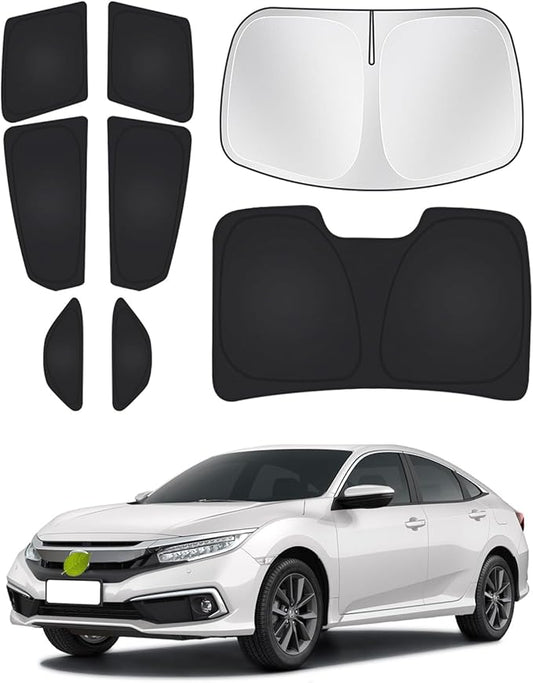 Canvcle Windshield Sun Shade for Honda Civic 10th Gen 2016-2021 (NOT for Hatchback) Side Rear Window Shade Cover Set Full Window Sun Visor Blocker Privacy Cover Keep Vehicle Cool Black 8PCS