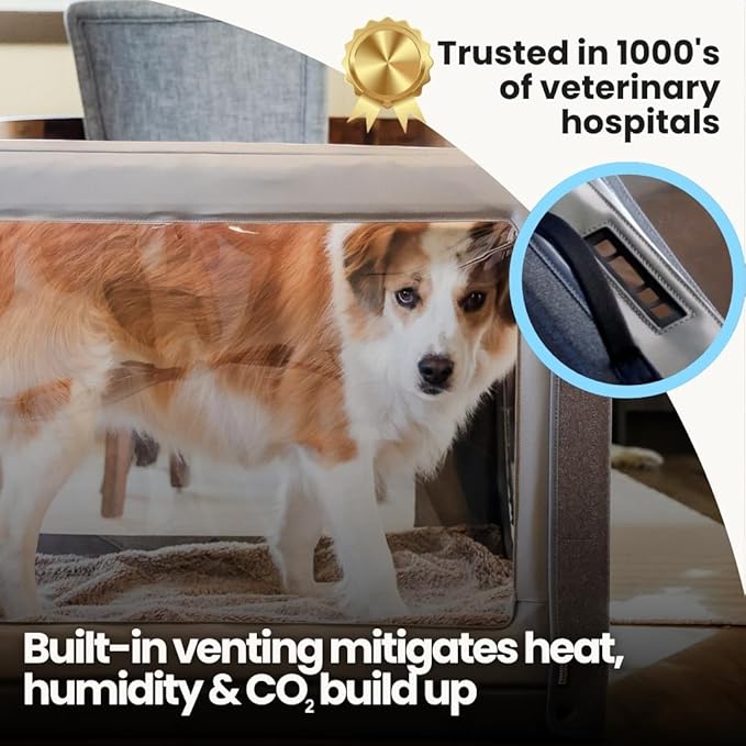 PureVent Pet Oxygen Chamber - Safe Veterinary-Grade Oxygen Therapy Cage foir Dogs, Cats, Birds and Animals - Built-in Ventilation (Large - for Pets up to 70 lbs)