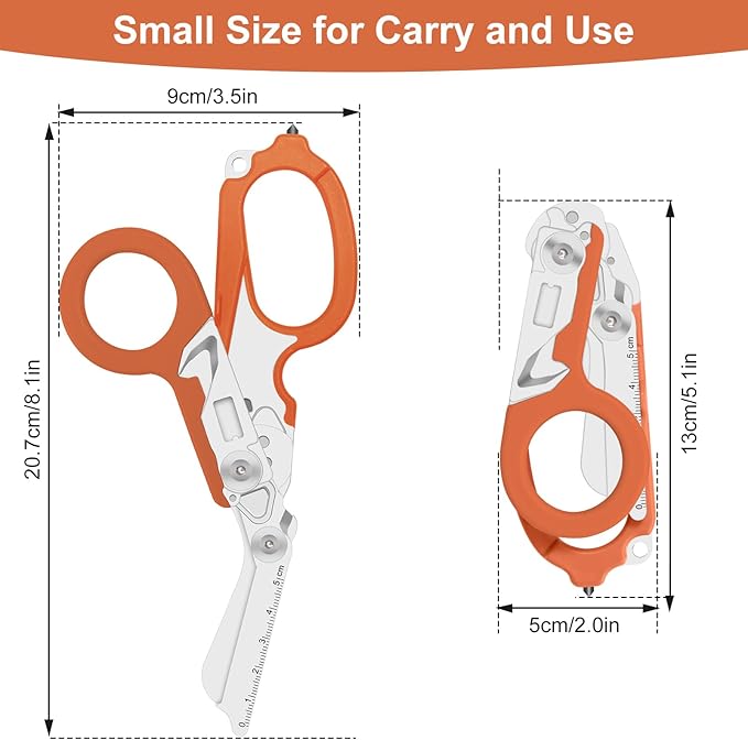 6-in-1 Heavy-Duty Emergency,trauma shears, Folding Retractable Emergency Shears, Outdoor Camping Tools, Seat Belt Cutter, Oxygen Cylinder Wrench, Complimentary Adjustable Wrench (orange)