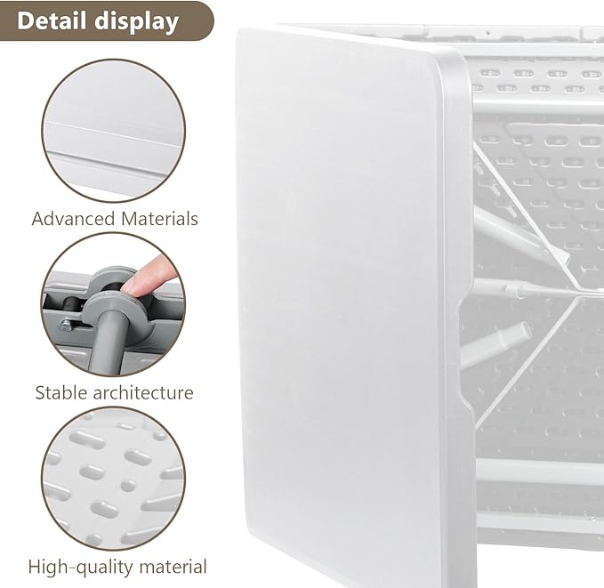 OS MOTOR 4ft Folding Table with Carry Handle, Portable Heavy Duty Plastic Utility Table with Steel Legs for Party, Wedding, Camping, Indoor, Outdoor Event, 48 Inch, White