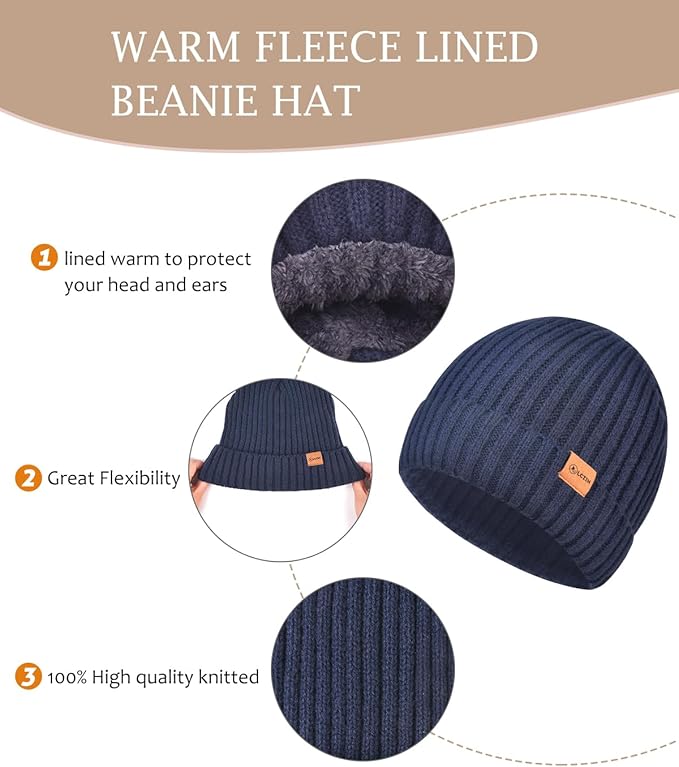 LCZTN Winter Beanie Hat and Touchscreen Gloves Set for Men and Women,Beanie Gloves Set with Warm Knit Fleece Lined