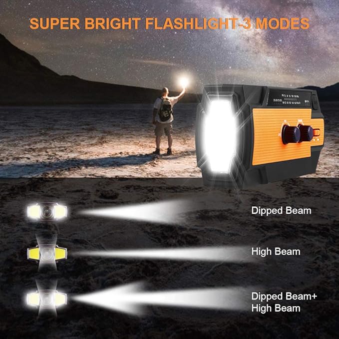 NPET Emergency Solar Hand Crank Radio, AM/FM/NOAA Portable Weather Radio for Hurricane Season,with 1W LED Flashlight,Cell Phone Charger,Motion Sensor Reading Lamp