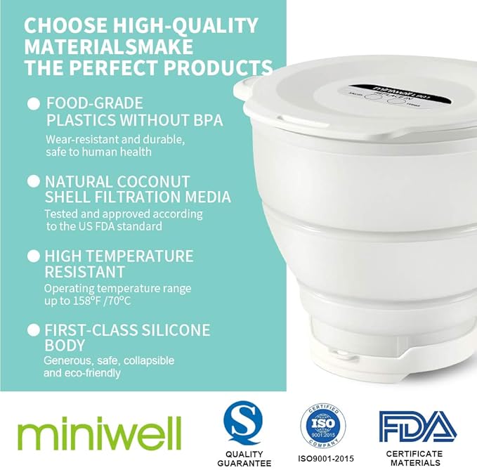 miniwell Filtration System- Water Camping Filter with Replaceable Filter - for Hiking Purification- Remove Chlorine,Sediments, BPA Free- Emergency
