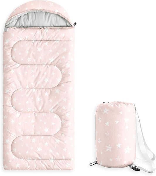 Wake In Cloud - Star Kids Sleeping Bag for Boys Girls Toddlers, Camping in Warm Cold Weather, Backpacking Lightweight Compact Outdoor Liner for 3 Seasons Summer Spring Fall