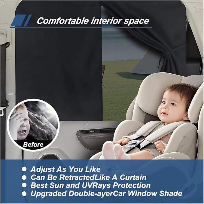 ZIMISI Car Window Shades, Magnetic Double Layer Window Screen for Baby Protection, UV Protection Privacy Blackout/Half Shade Car Window Covers, Auto Sun Shade Curtains Accessories (Black)