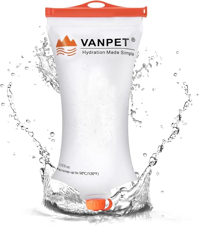 VANPET Upgrade Water Bag 2L Compatible with Sawyer Squeeze Water Filter, Durable TPU Material, BPA & PVC Free Squeeze Pouch, Collapsible Hydration Canteens for Camping Hiking Cycling (1 Pc)