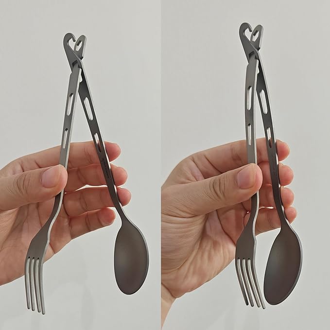 Titanium Fork Spoon Knife Set - Camping Tongs | Ultralight Backpacking Utensils, Travel Cutlery Set, Heat-Resistant & Rustproof, Hiking Survival Gear (Fork+ Spoon)