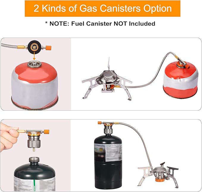 Portable Camping Gas Stove with 1LB Propane Tank Adapter, Foldable Camp Stove Backpacking Stove with Piezo Ignition for Outdoor Hiking Cooking Burner