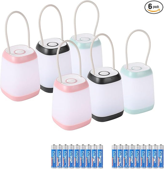 Hiingav 6 Pack LED Camping Light, 3 Modes BatteryPowered Night Light for Indoor and Outdoor EmergencyLight, Tent Lantemn, Camping, Gifts (Includes 18 AAA Batteries)