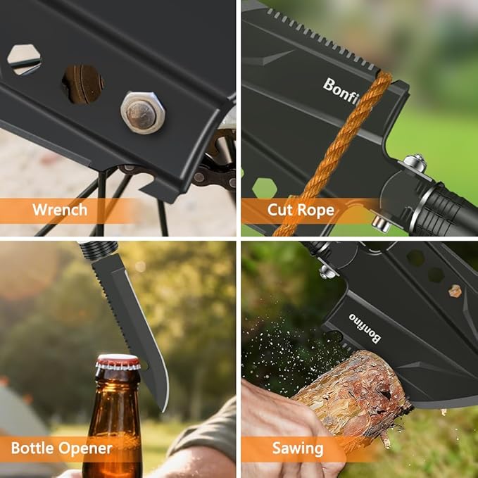 Foldable Camping Shovel - 30.4" High Carbon Steel Portable Multitool Entrenching Tool for Backpacking, Hiking, Survival & Car Emergency - Versatile & Sturdy