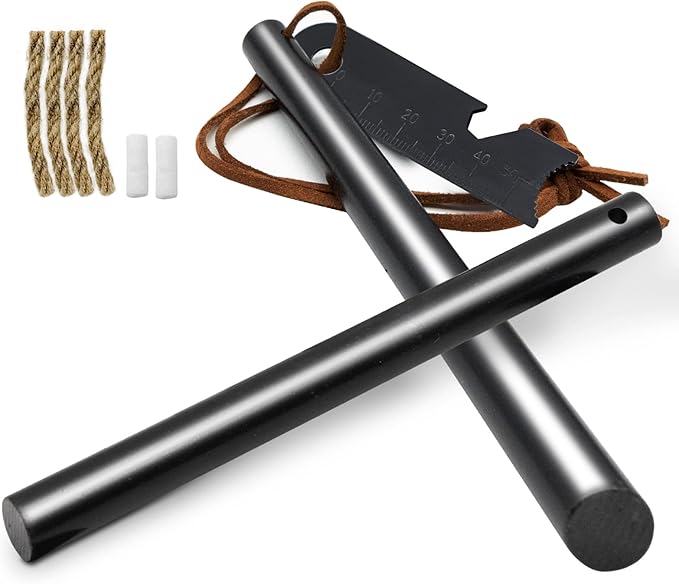 BCHARYA Fire Starter Survival Tool, Ferro Rod Kit with Leather Neck Lanyard and Multi-Tool Striker, Flint and Steel Survival Igniter with Tinder Rope and Tab for Camping, Hiking and Emergency
