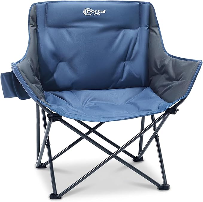 Portal 32" Oversized Camping Chair, Foldable Heavy Duty 350 lb Padded Ergonomic Seat for Big & Tall Adults, Pinch-Free Extra Wide Design Featuring Cup Holder & Carry Bag for Fishing, Lawn & Sidelines