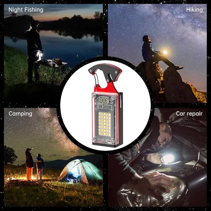 BY-J LED Multitool Small Flashlight, Keychain Light, COB Multi-Function Mini Work Light, 1000 Lumens Rechargeable, 8 Lighting Modes, Fire Starter, Seat Belt Cutter, Screwdriver, Red