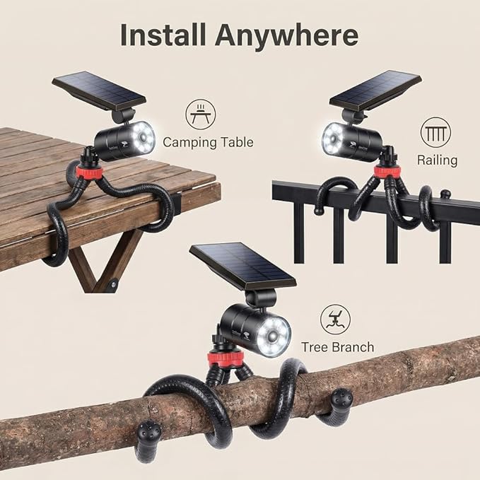 Free 100-DAY Replacement/Refund, Solar Motion Lights Outdoor Waterproof, Solar Security Spot Lights Motion Outdoor Camping Lights for Outside Camp Patio, Fence, Deck, Post(2Pack)