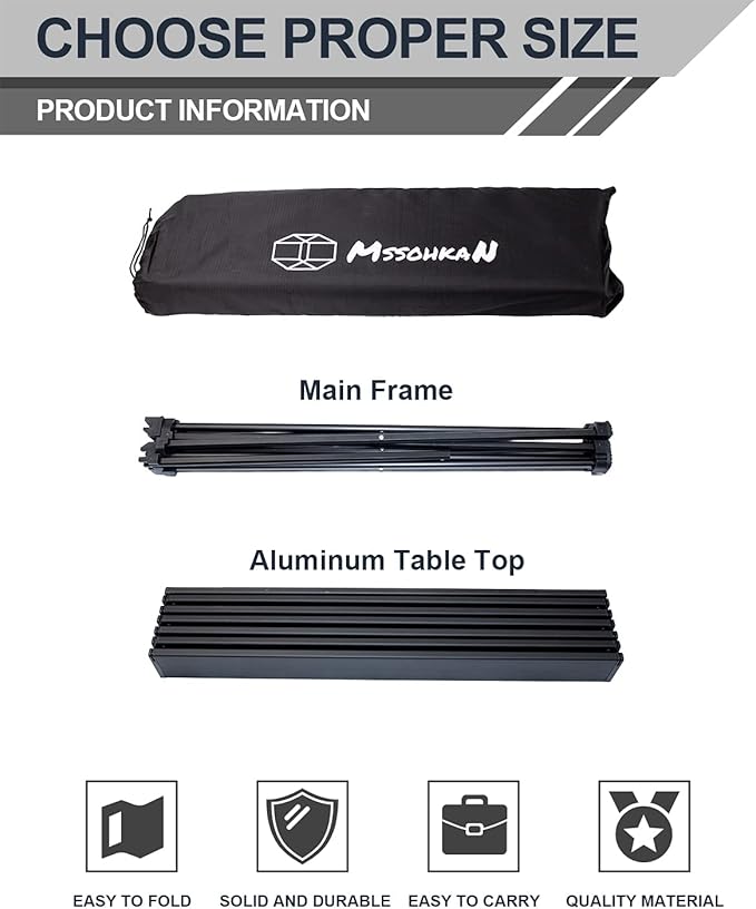 MSSOHKAN Camping Table Folding Portable Camp Side Table Aluminum Lightweight Carry Bag Beach Outdoor Hiking Picnics BBQ Cooking Dining Kitchen