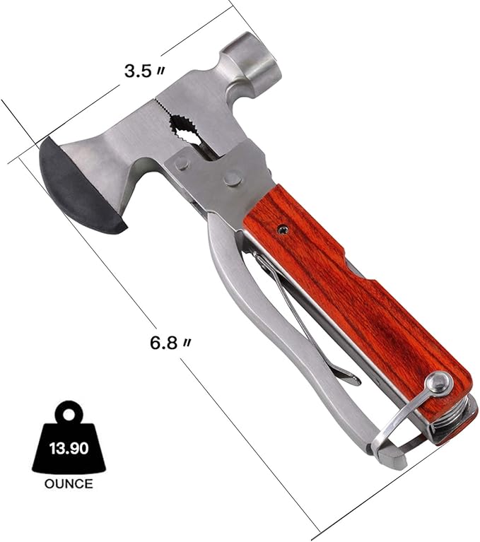 18-in-1 Multitool Camping Axe Hammer, Multi Tool with Plier, Knife, Bottle Opener, Survival Gear for Outdoor Hunting Hiking, Emergency Escape Tool, Birthday Gifts for Men Dad Husband Boyfriend