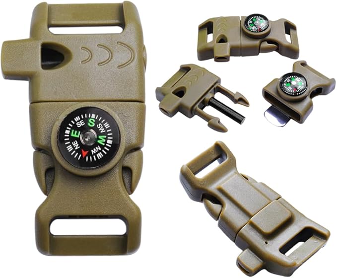 CooBigo 5/8" Compass Whistle Buckle Plastic Paracord Bracelet Outdoor Camping Emergency Survival Travel Kits