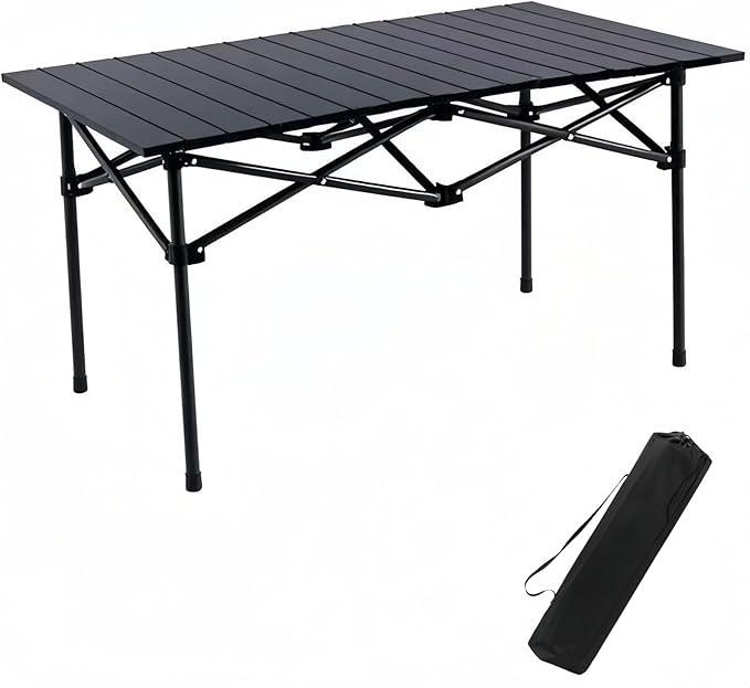 Folding Camping Table, Portable Beach Table,with Portable Bag，Suitable for Indoor, Outdoor, Camping, Backyard, Party, Patio, The Black Camping Table at The Beach