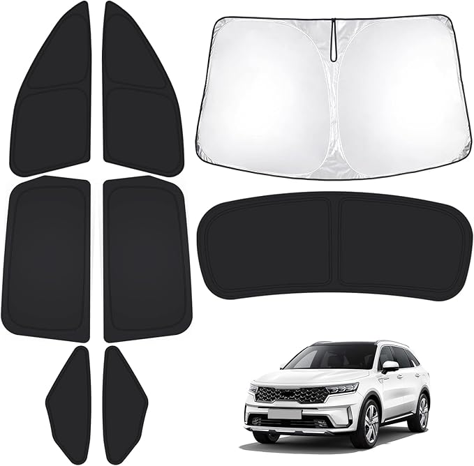 T TGBROS Windshield Sun Shade for Kia Sorento 2021-2025 2026 Car Window Shades Thicken UV Block and Blackout Privacy Foldable Sunshades 6PCS Accessories Keep Cool Sun Visor Covers