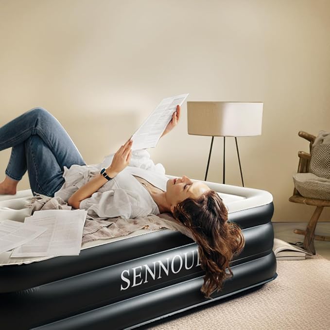 SENNOUL Twin Air Mattress with Built-in Pump,Fast & Easy Inflation/Deflation Inflatable Mattress, Foldable Blow Up Mattress with Storage Bag, Inflatable Bed for Home, Camping & Guests,16"/550lbs Max