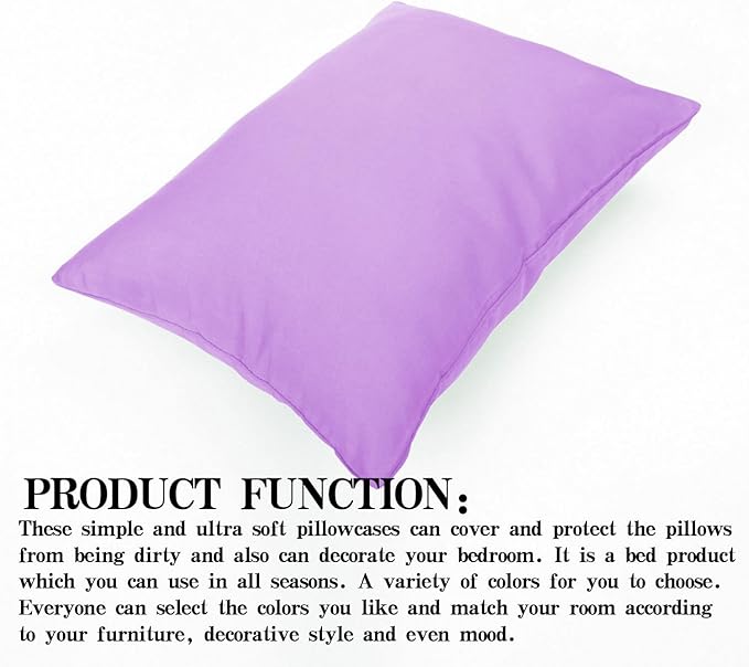 NTBAY Microfiber Toddler Pillowcases with Envelope Closure, 2 Pack 100% Brushed Microfiber Super Soft Travel Kids Nursery Pillow Cases, 14"x20" Fits Pillows Sized 12"x16" 13"x18" 14"x19", Light Purple