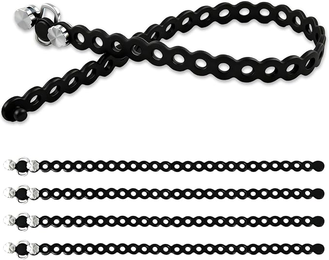 Modular Straps (4-Pack), Heavy Duty Silicone Gear Tie, EDC Multi-Tool Strap for Camping, Travel & Outdoor Survival（Black）